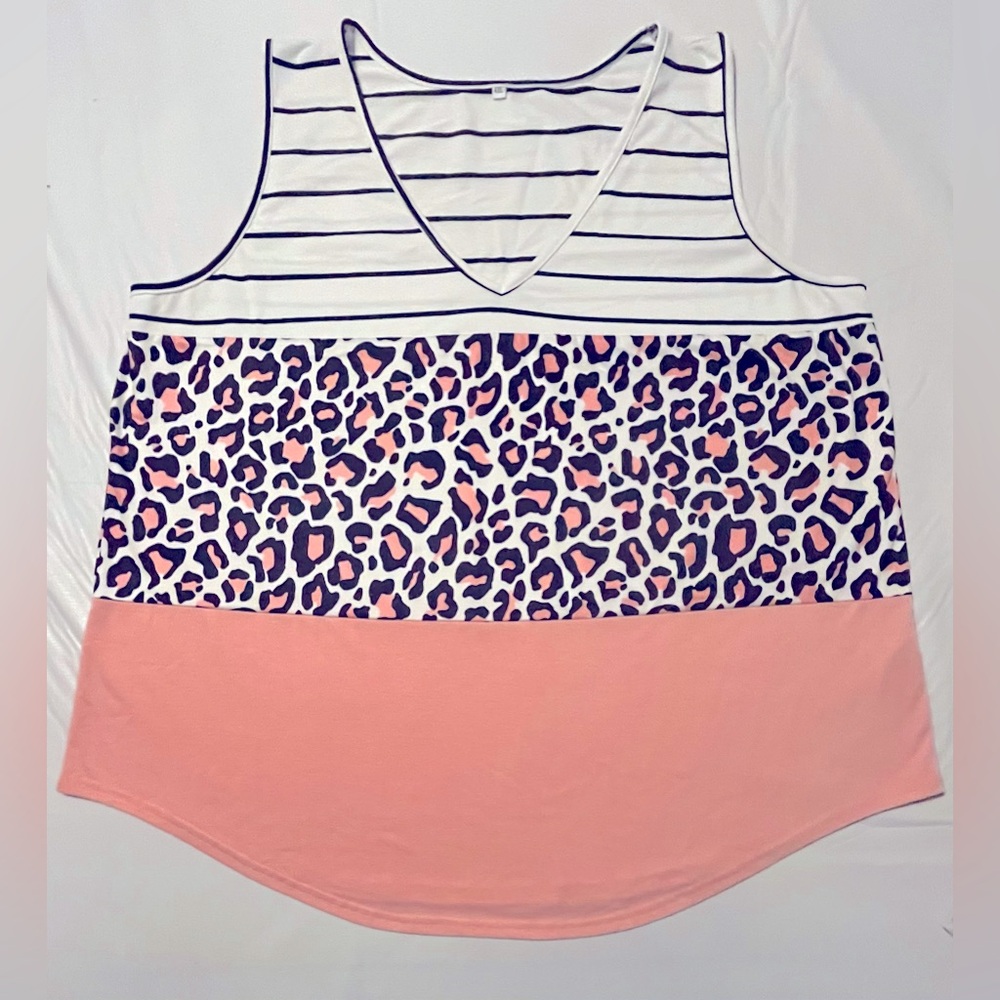 Colorblock Sleeveless V-Neck Tank Top Multicolor Plus Size 4XL (US size 22)